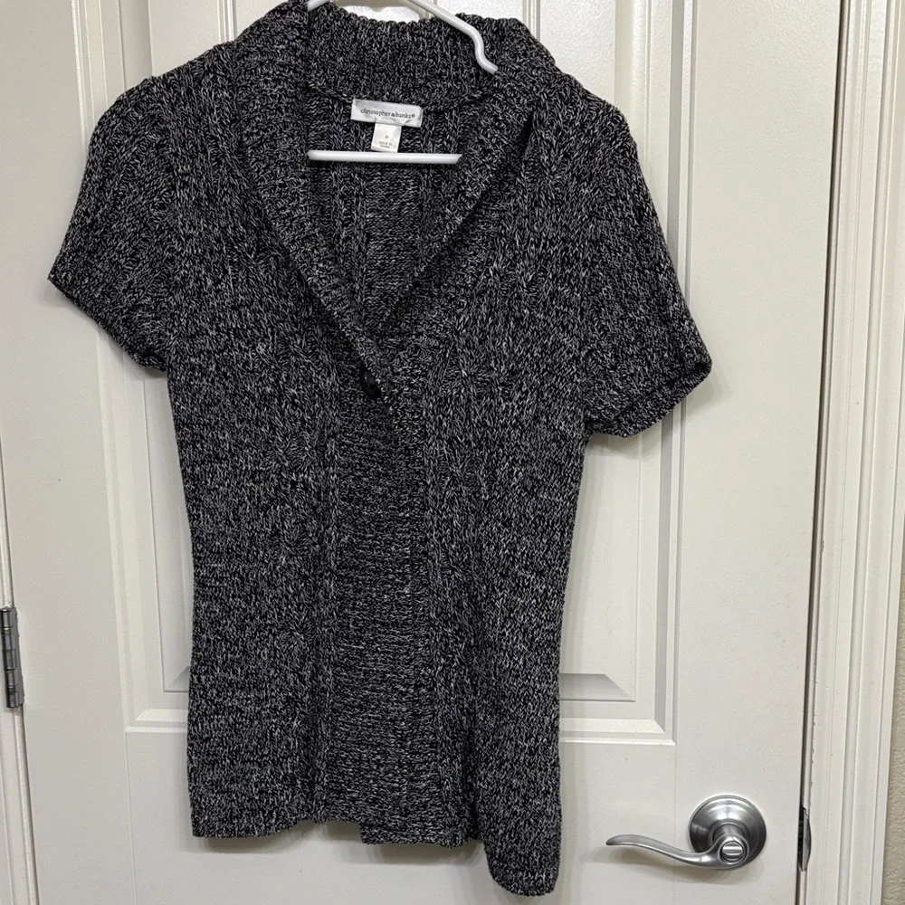Christopher and Banks Women's Black‎ and White Short Sleeve Knit Top
